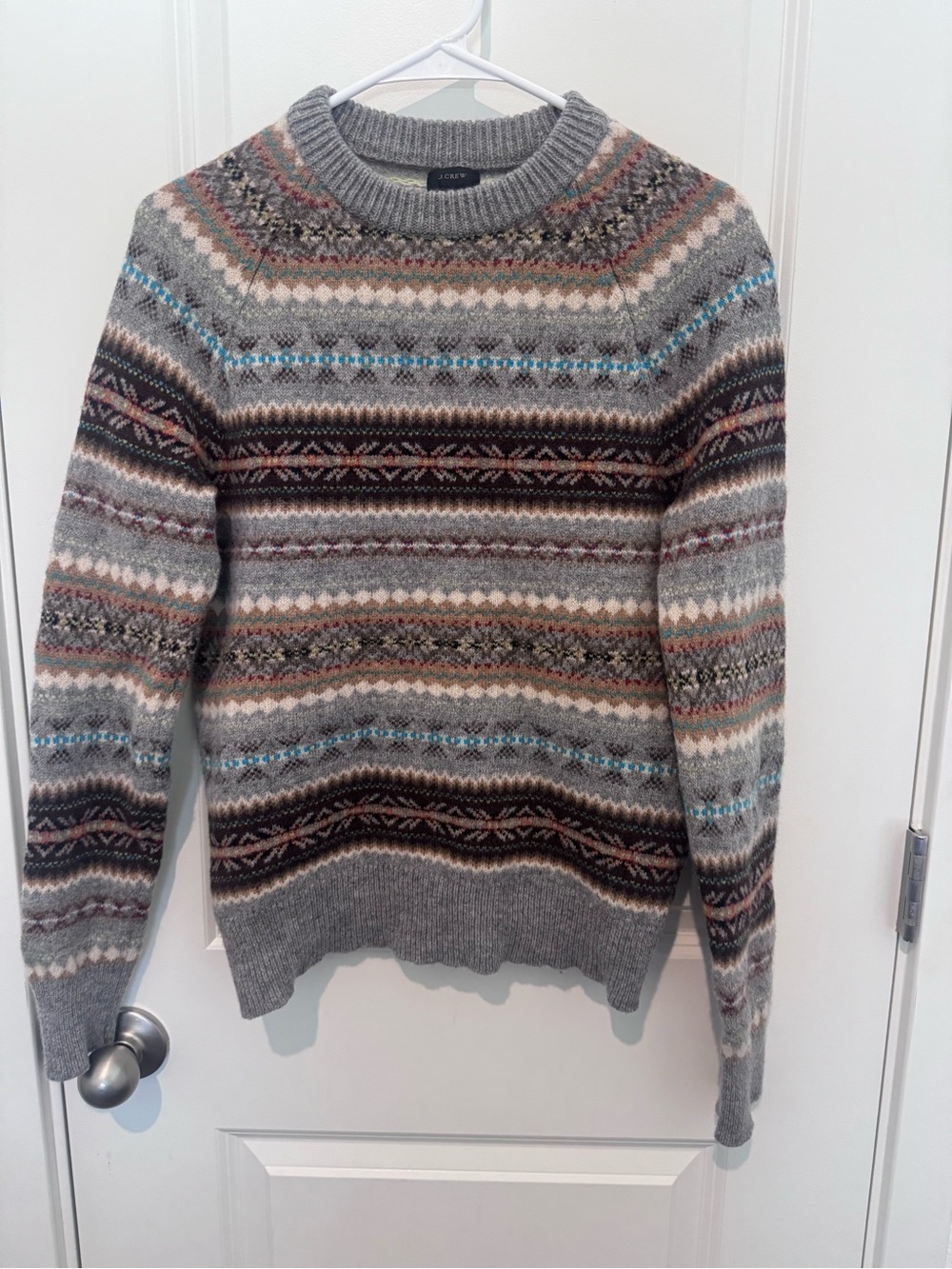 J. Crew Gray Fair Isle 100% Lamb Wool Sweater
